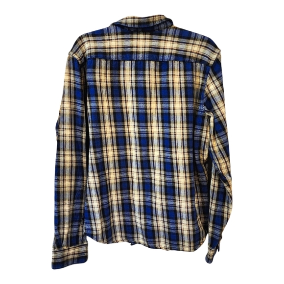 Fossil Heavyweight Flannel Shirt Men’s L Blue Beige Plaid Button-Down Cotton - Picture 2 of 7